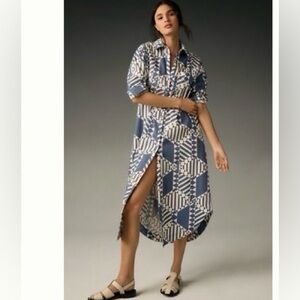 Anthropologie Blue and White Geometric Dress
